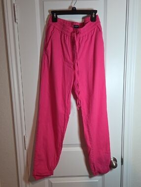 J. Crew Factory Bright Pink Drawstring Linen Blend Pants Size 2